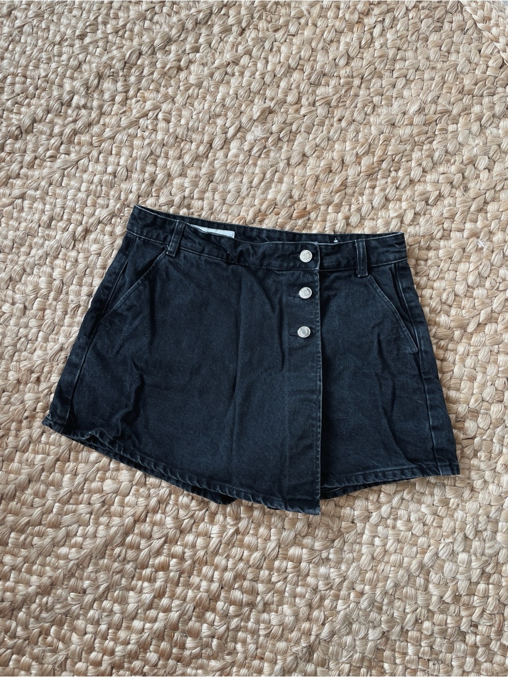 Zara Washed Black Denim Mini Skort with Button Front Size M Casual Classic - Picture 4 of 7